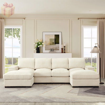 U-Shaped Sectional Sofa with Movable Ottoman and Arm Storage, Solid Wood Frame, High-Density Foam, and Corduroy Upholstery for Comfort and Style