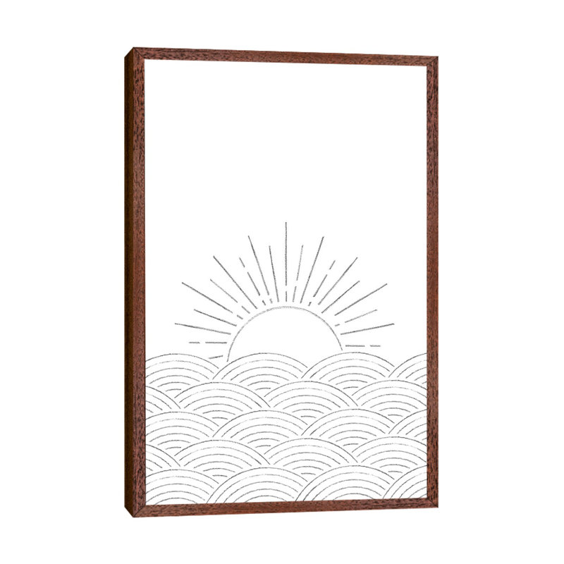 Minimal Sunset on the Sea 1 Piece Wall Art on Canvas, 66.04cm H x 45.72cm W x 3.81cm D, Classic Brown Wood Framed