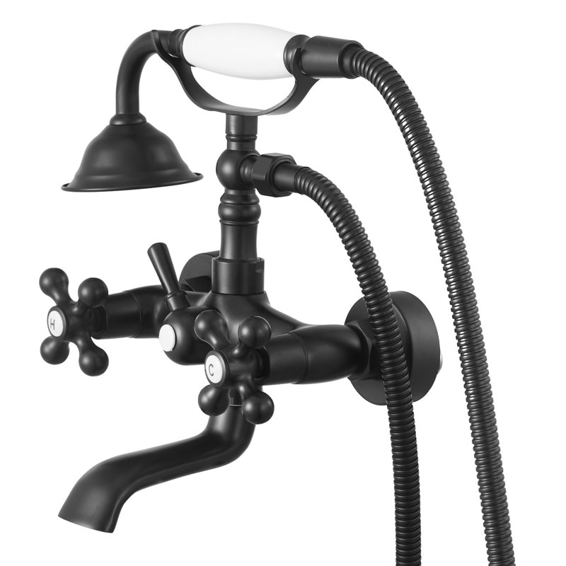 Clawfoot Tub Faucet, Wall Mount Bathtub Faucets with Handheld Shower, Vintage Matte Black Clawfoot Tub Filler Faucet Shower Kit with Adjustable Swing Arms & 360° Rotation Spout for Bathtubs