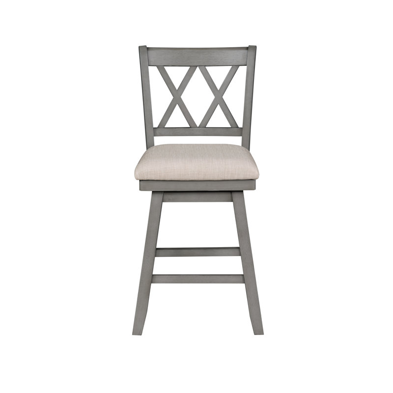 Swivel Upholstered Counter Stool, Counter Stool (24" Seat Height), Gray, Oatmeal Linen