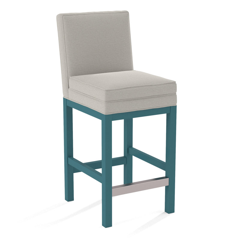 Upholstered Stool, White Performance Fabric; 0851-94, Black Finish