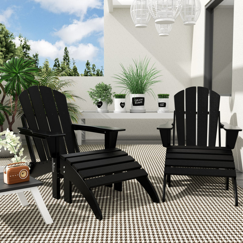 Shawnna Foldable Outdoor Adirondack Chair, Black