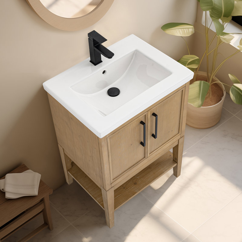 Meuble-lavabo simple 24 po avec plateau en céramique Cheriton, Essence de sapin