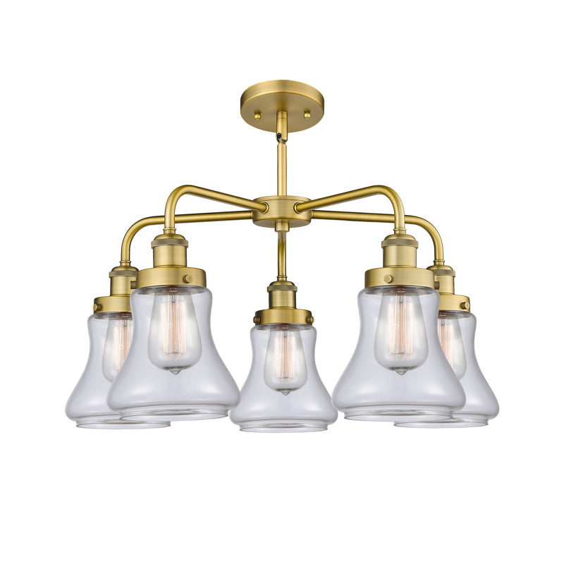 Lustre suspendu 5 lumières 24 po Bhanupriya, Transparent, Laiton brossé
