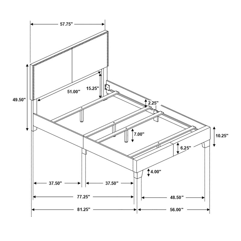 Lit double en tissu gris anthracite avec structure stable et garniture élégante en bois massif avec détails décoratifs