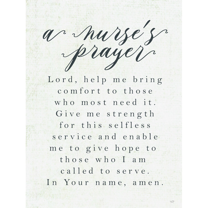 «A Nurse's Prayer», reproduction sur toile tendue, L 12 po x H 16 po