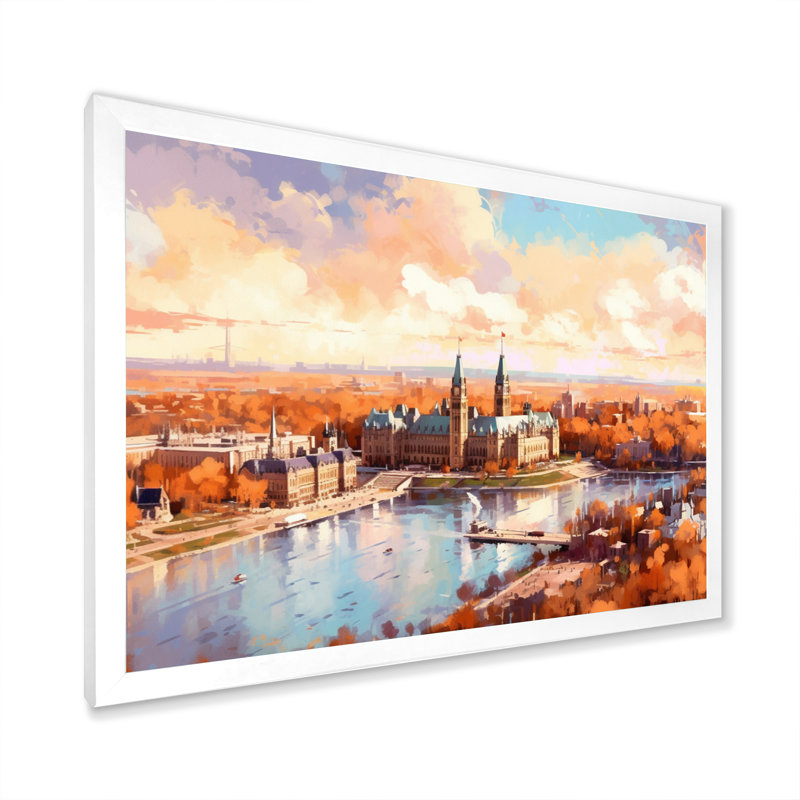 «Sunny On Ottawa River» sur toile, H 12 po x l 20 po x P 1 po, Cadre simple blanc