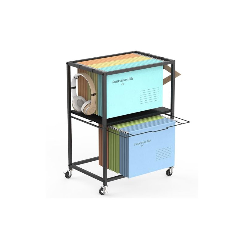 2-Tier Black Mobile File Cart