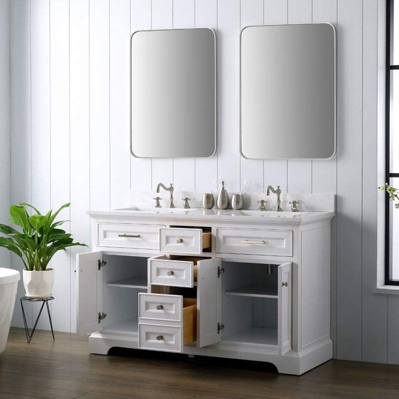 Ensemble de meuble-lavabo double 54 po Currahee, Blanc / nickel brossé