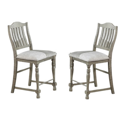 Classic Style Grey Dining Chairs With Upholstered Cushions, Open Slats Back, 2pc Chair Cushion Chairs, 2pc, Back