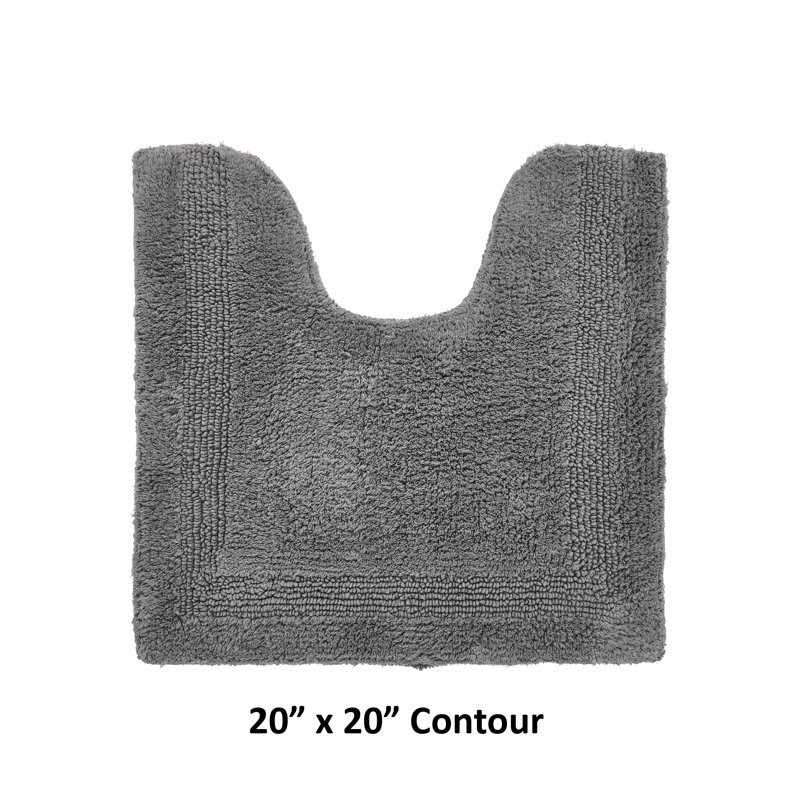 Lux Premium 100% Cotton Tufted Reversible Contour Bath Rug – Super Absorbent, Machine Washable U-Shaped Contour Toilet Rug, 20” x 20”, Gray