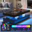 Table basse 47 po à DEL ultrabrillante avec 2 tiroirs coulissants, tables centrales modernes à double couche avec lumières DEL-74841026-83644079