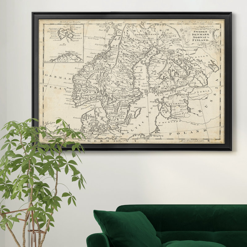 Suède et Danemark-impression d’art graphique sur toile encadrée, H 30,5 po x l 42,5 po x P 1,5 po, Cadre noir