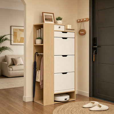 27 Pair Shoe Storage Cabinet, Freestanding Shoe Organizer With 3 Flip Drawers & Adjustable Shelves For Entryway, Hallway, Living Room