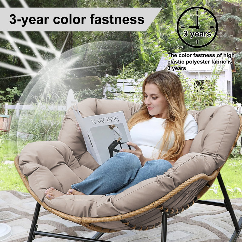 Outdoor Rocking Chair Cushion, Thickened 6.3in Papasan Chair Cushion, Khaki
