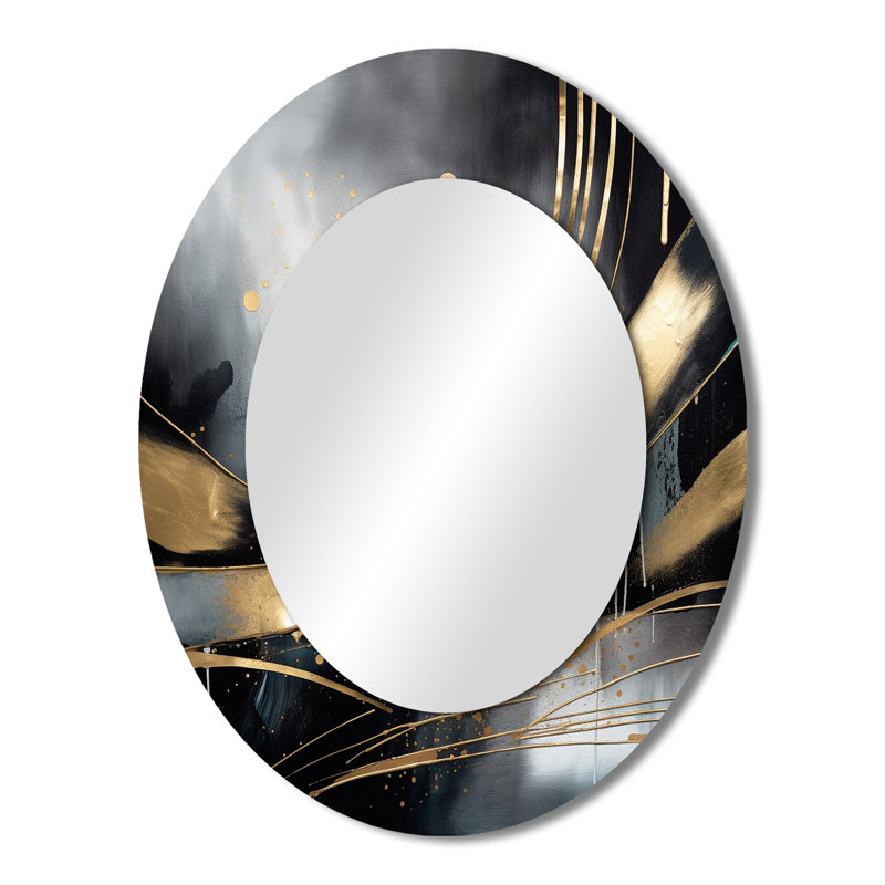 Shapes And Lines Abstract Marble II - Modern Oval Wall Mirror, 43" x 33"