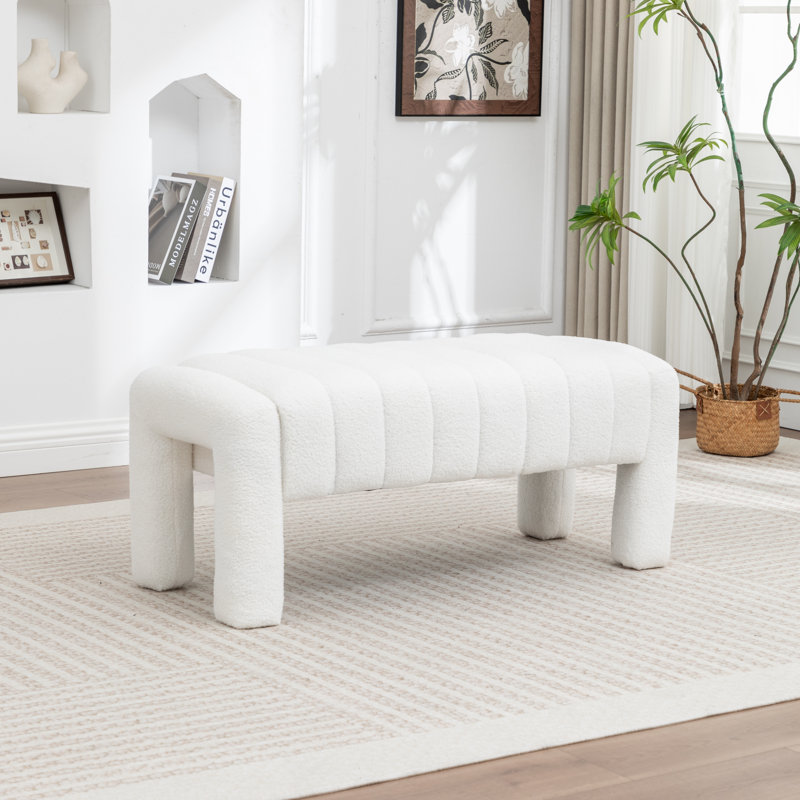 Channel Tufted Upholstered Bedroom Bench, White
