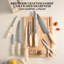 Ensemble de couteaux de cuisine Damas 14 pièces avec ciseaux et taille-crayon - Acier Damas VG10, poignée ergonomique ABS, rangement en bois blanc