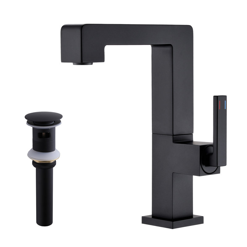 Robinet de salle de bain à un trou, Noir mat, Drainage inclus