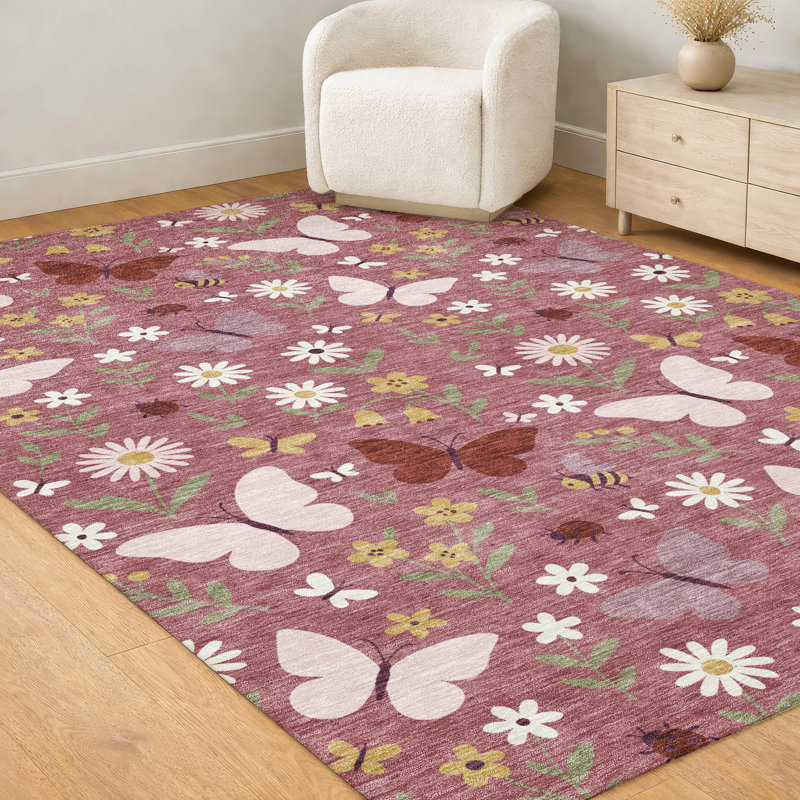 Machine Washable Indoor/Outdoor Chantille ACN2618 Kids Rug, Mauve, 10' x 14'