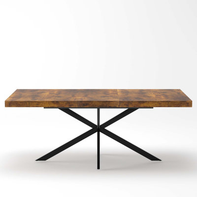 Retro Rectangular Stretch Dining Table with Integrated Storage Function
