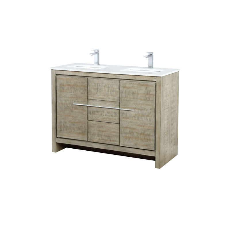 Lafarre 48 in W x 20 in D Double Bath Vanity and Faucet Set, Rustic Acacia, White Cultured Marble