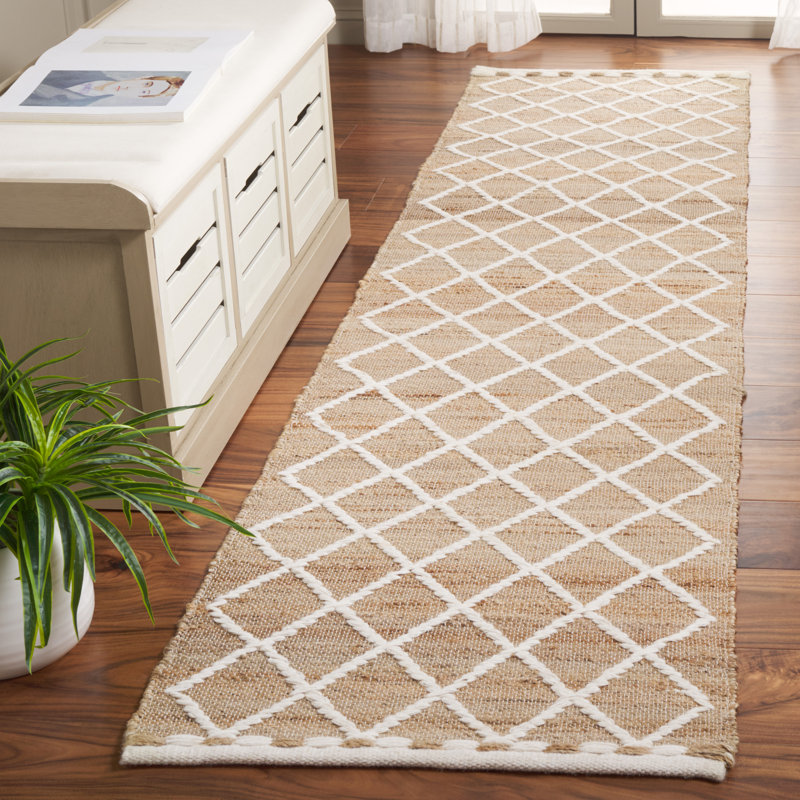 Alta Natural Fiber Hand Woven Jute/Wool/Cotton Geometric Rug in Natural/Ivory, Runner 2'3" x 9'