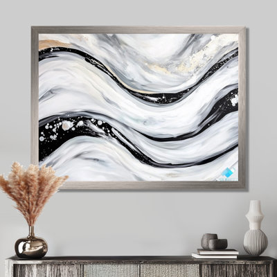 Black And Grey Stone Abstract Waves II - Abstract Modern Waves Canvas Print