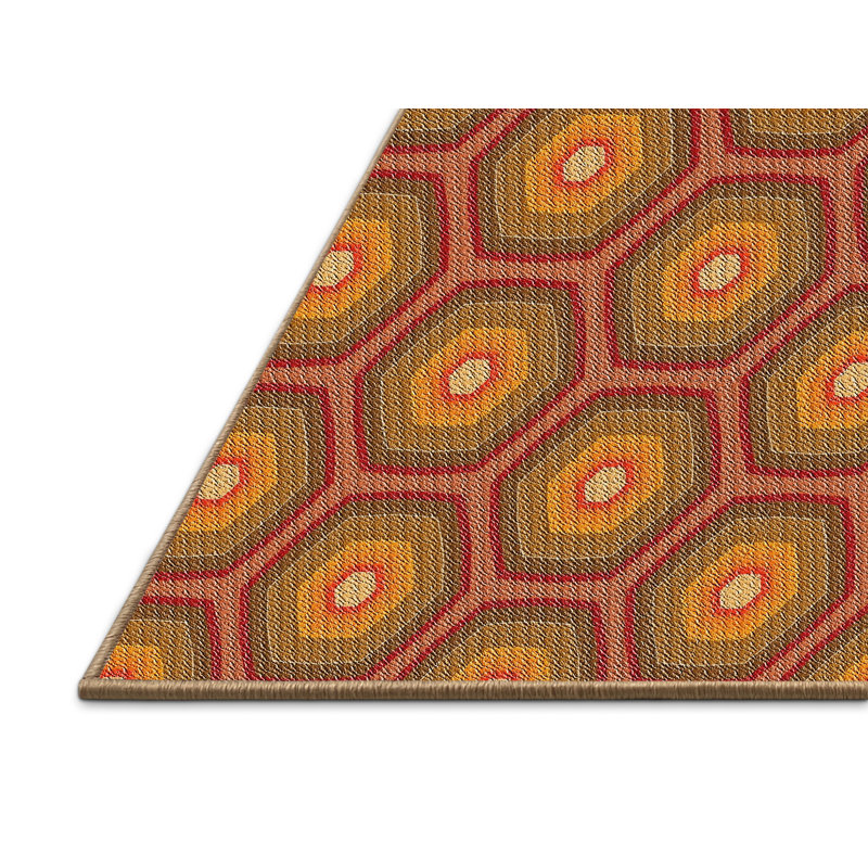 Tapis jaune moutarde/brun tissé à la machine, Rectangle 5 pi x 7 pi
