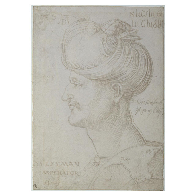 Tête de Souleiman le Magnifique (1494-1566) par Albrecht Dürer - Estampe numérique, H 40 po x l 32 po