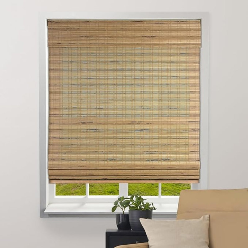 Cordless Light Brown Bamboo Sheer Roman Shade with Valance