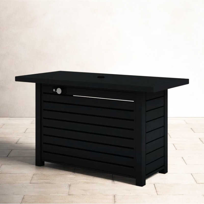Fire Pit Table With Lid - 8 Hours Burn, 50000 Output, Steel, Propane/Natural Gas, Black, Modern Outdoor 8-Hour Burn Time, , Black Style