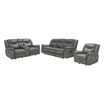 3-piece Upholstered Padded Arm Motion Sofa Set Grey by Latitude Run