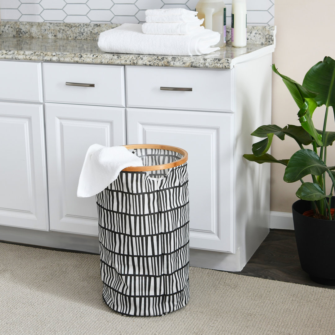 Bamboo Rimmed Round Hamper with Cutout Handles Corrigan Studio®