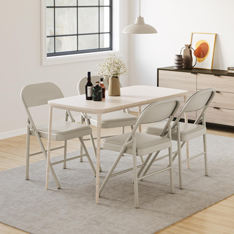 Fabric Padded Folding Chair Set, Beige