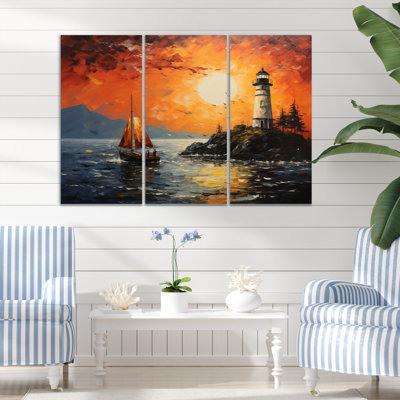 Phare guidé du pointillisme I sur toile, 3 pièces