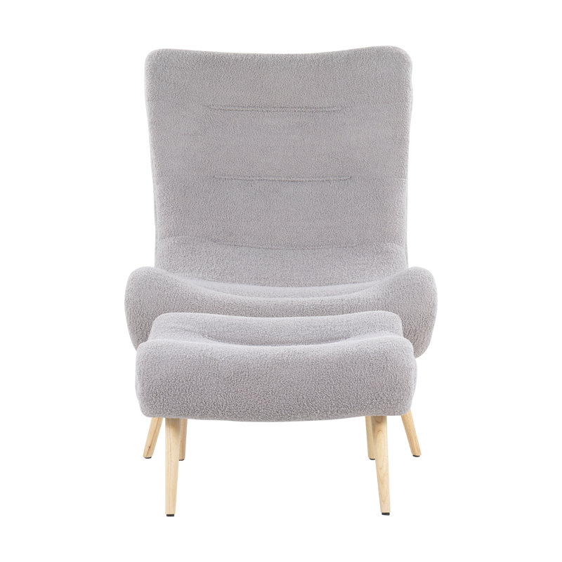Jacina Upholstered Accent Chair with Ottoman, Gray Polyester Blend
