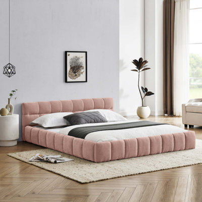 King Size  Upholstered Bed Frame With Thick Fabric, Chenille Fabric Grounded Queen Size Platform Bed With Headboard And Solid Frame. No Box Spring Needed88.5''*85.5''*24'')
