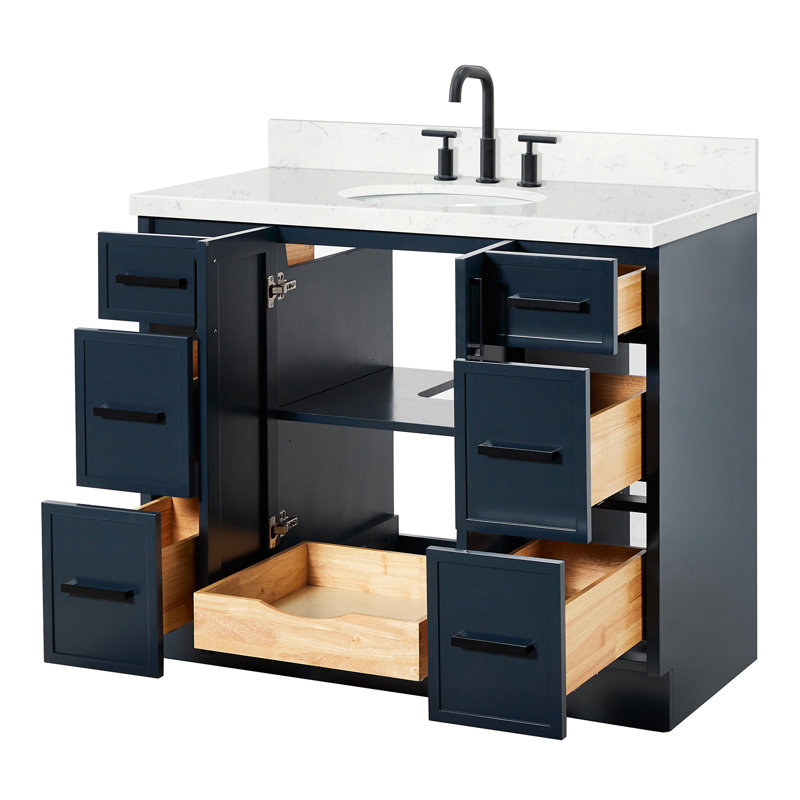 ARIEL Kelly 48 Single Sink Bathroom Vanity with Carrara Quartz Top, Oval, Midnight Blue, 42"