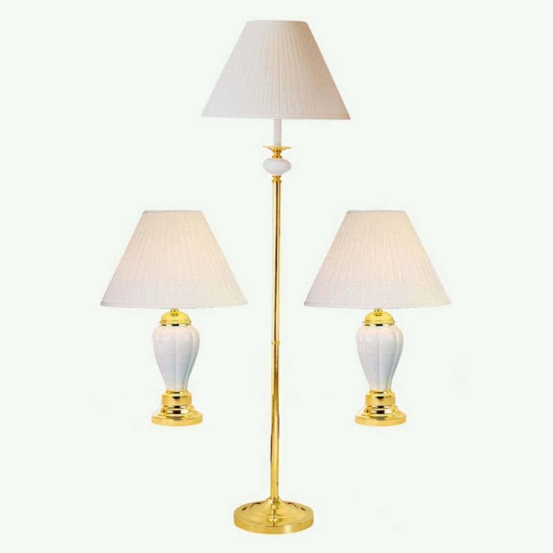 Ensemble de 3 lampes en céramique, lampes de table et sur pied, finition ivoire