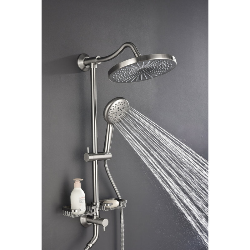 Showerspas Shower System, With 10" Rain Showerhead, 4-Function Hand Shower, Adjustable Slide Bar And Soap Dish