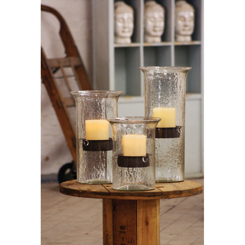  Original Glass Candle Cylinder with Rustic Insert – Large, 19'' H x 7'' W x 7'' D