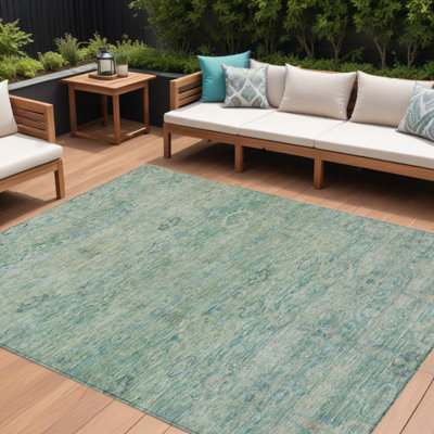 Tapis bleu sarcelle et lin oriental lavable 8 pi x 10 pi
