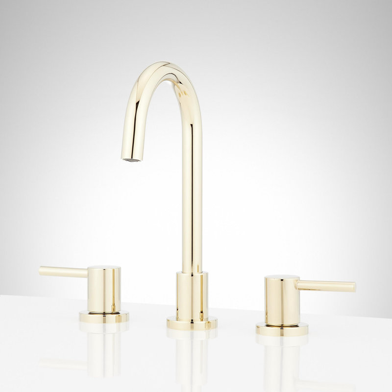 Lexia 1.2 GPM Widespread Gooseneck Bathroom Faucet, Polished Brass