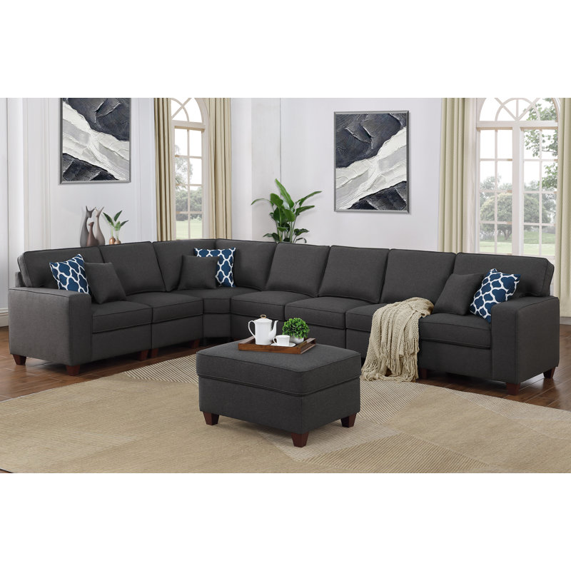 Upholstered Sectional, Dark Gray Linen Blend