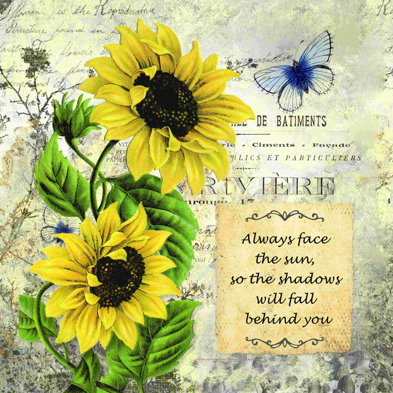 Kind Kind Sunflowers - Art textuel sur toile tendue, H 12 po x l 12 po