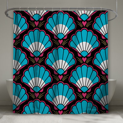 Rideaux de douche très longs à motif de coquillages bleus et blancs