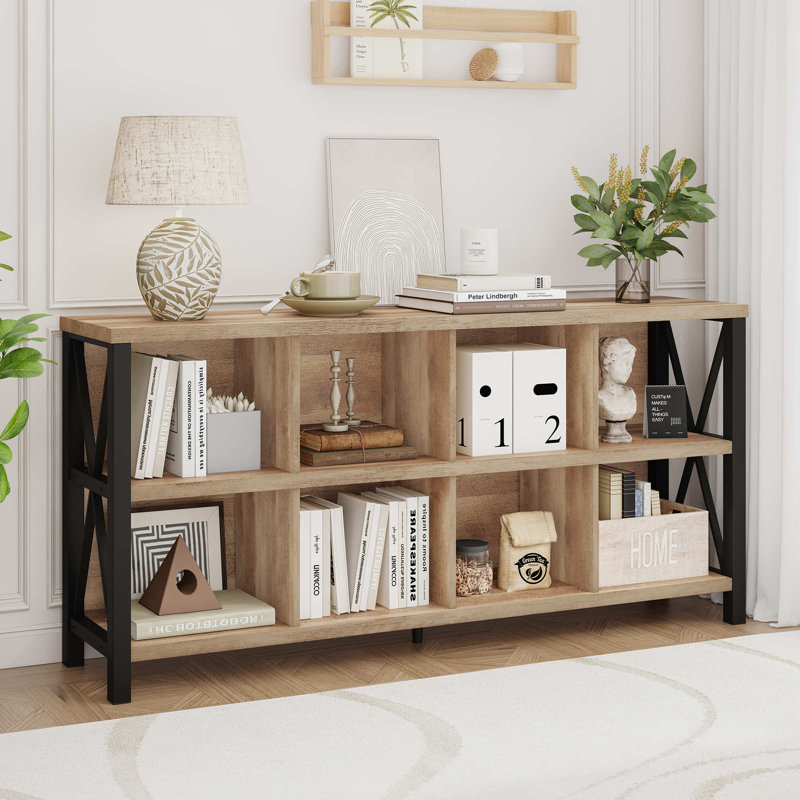 Bibliothèque en bois Guinna, 8 cubes, Chêne rustique