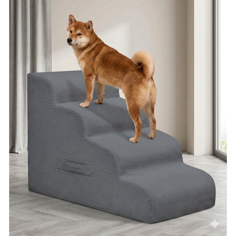 Rampe imperméable pour animaux de compagnie à quatre marches pour petits chiens et chats, d'une hauteur de 20 pouces pour les lits, les canapés et les canapés, comprend une housse lavable amovible, une fabrication antidérapante et robuste