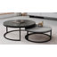 Modern Nesting Coffee Tables Set of 2, Round Walnut Wood Top with Black Metal Frame, Contemporary Living Room Tables 80cm x 60cm Modular Table-852533186